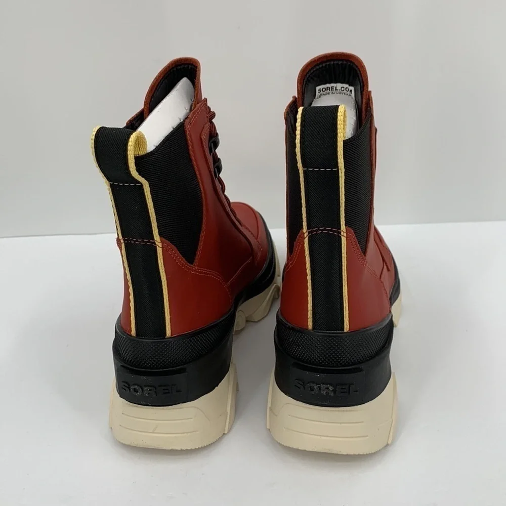 Sorel Brex lace-up boots warp red leather waterproof chunky platform shoe new 9 - Picture 5 of 6